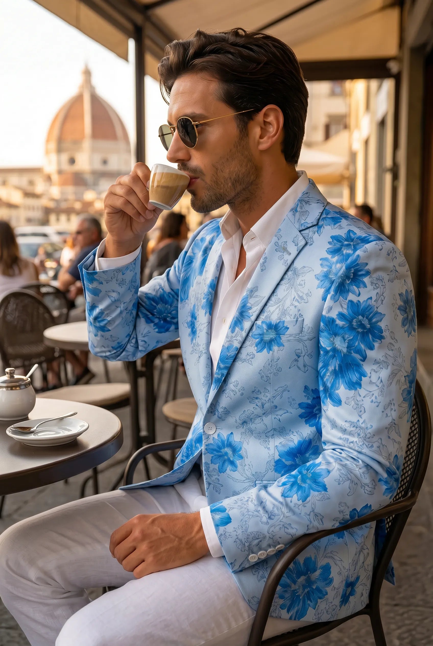 Azure Mediterranean Muse - Blue Floral Resort Blazer