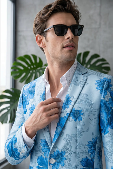 Azure Mediterranean Muse - Blue Floral Resort Blazer