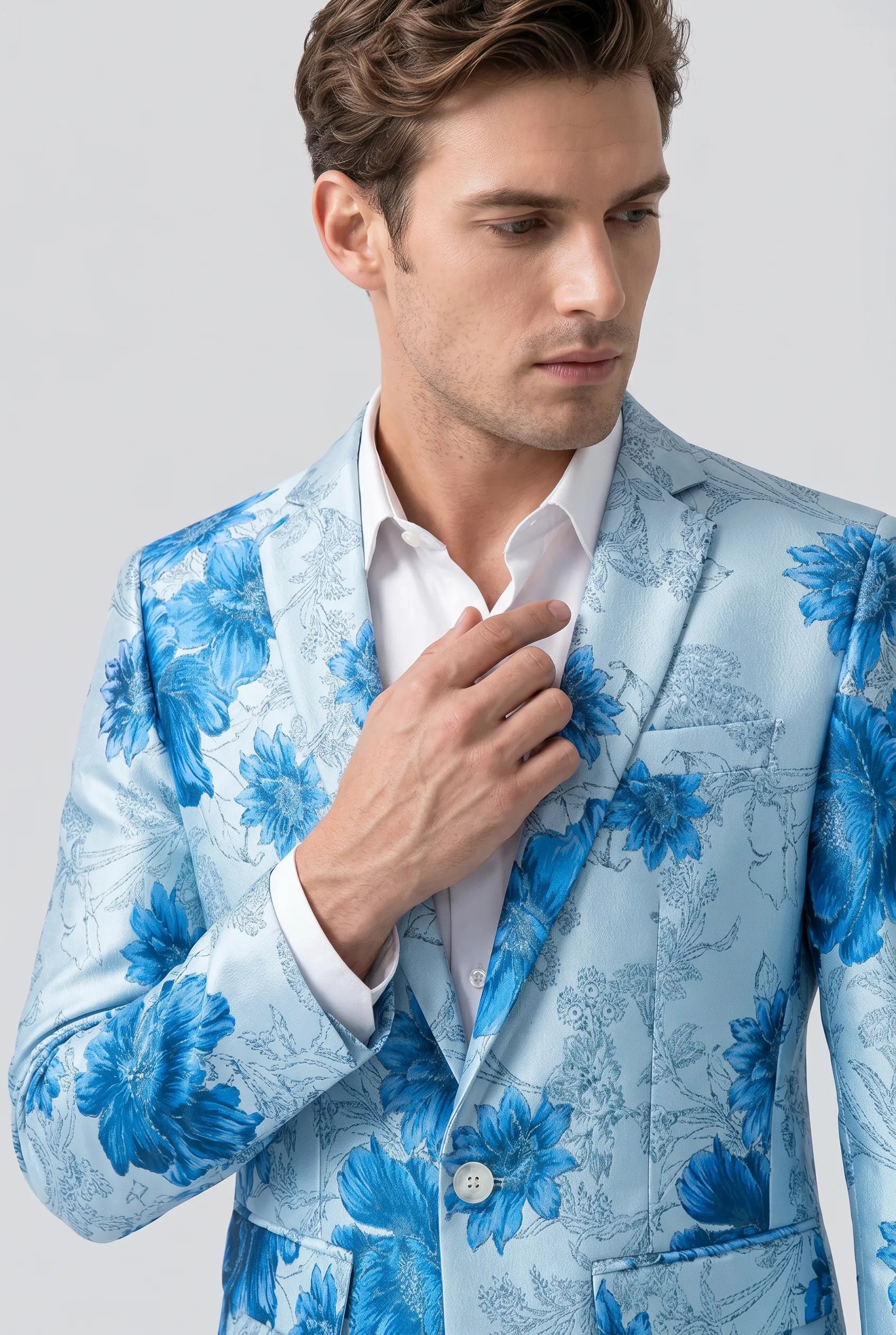 Azure Mediterranean Muse - Blue Floral Resort Blazer