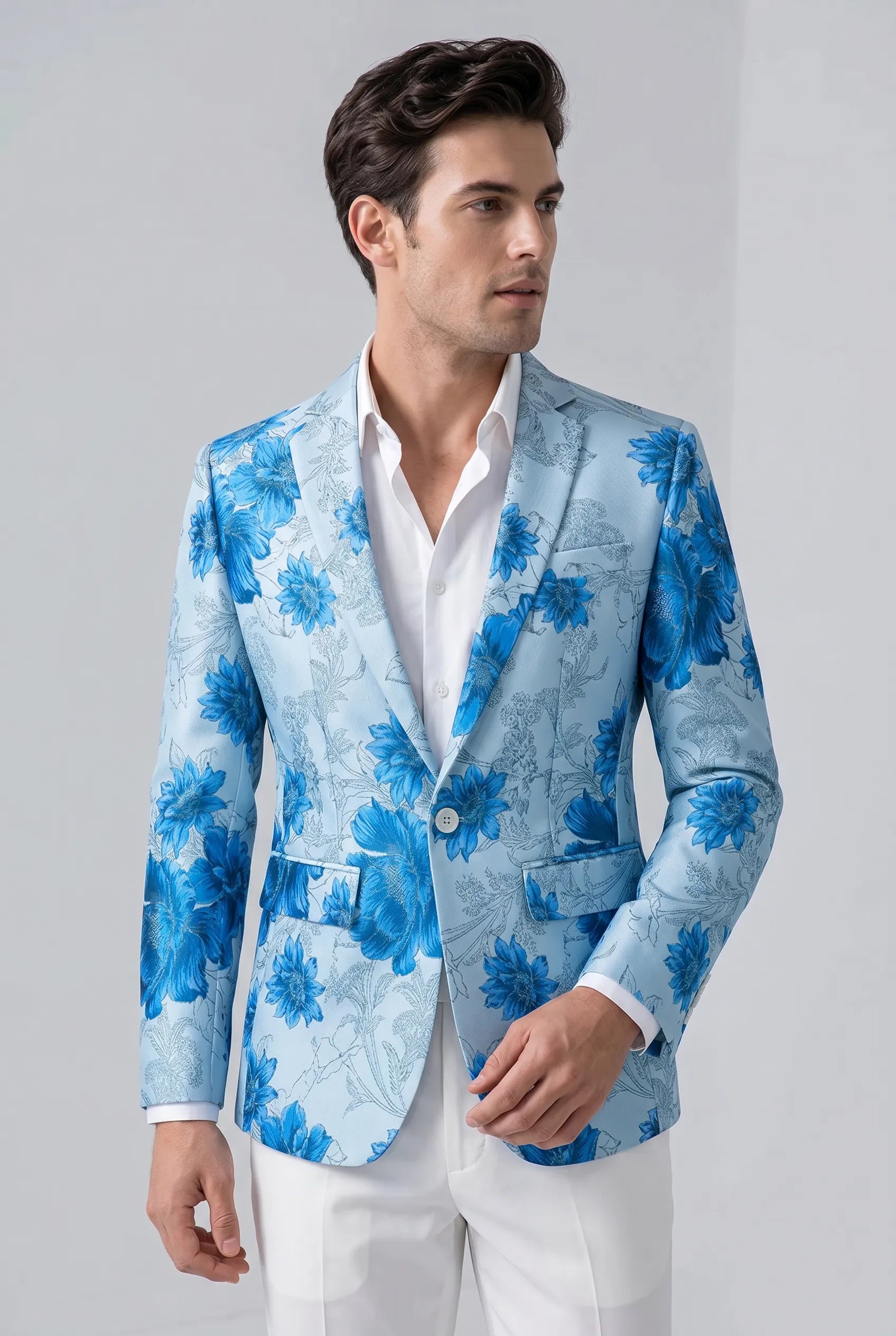 Azure Mediterranean Muse - Blue Floral Resort Blazer