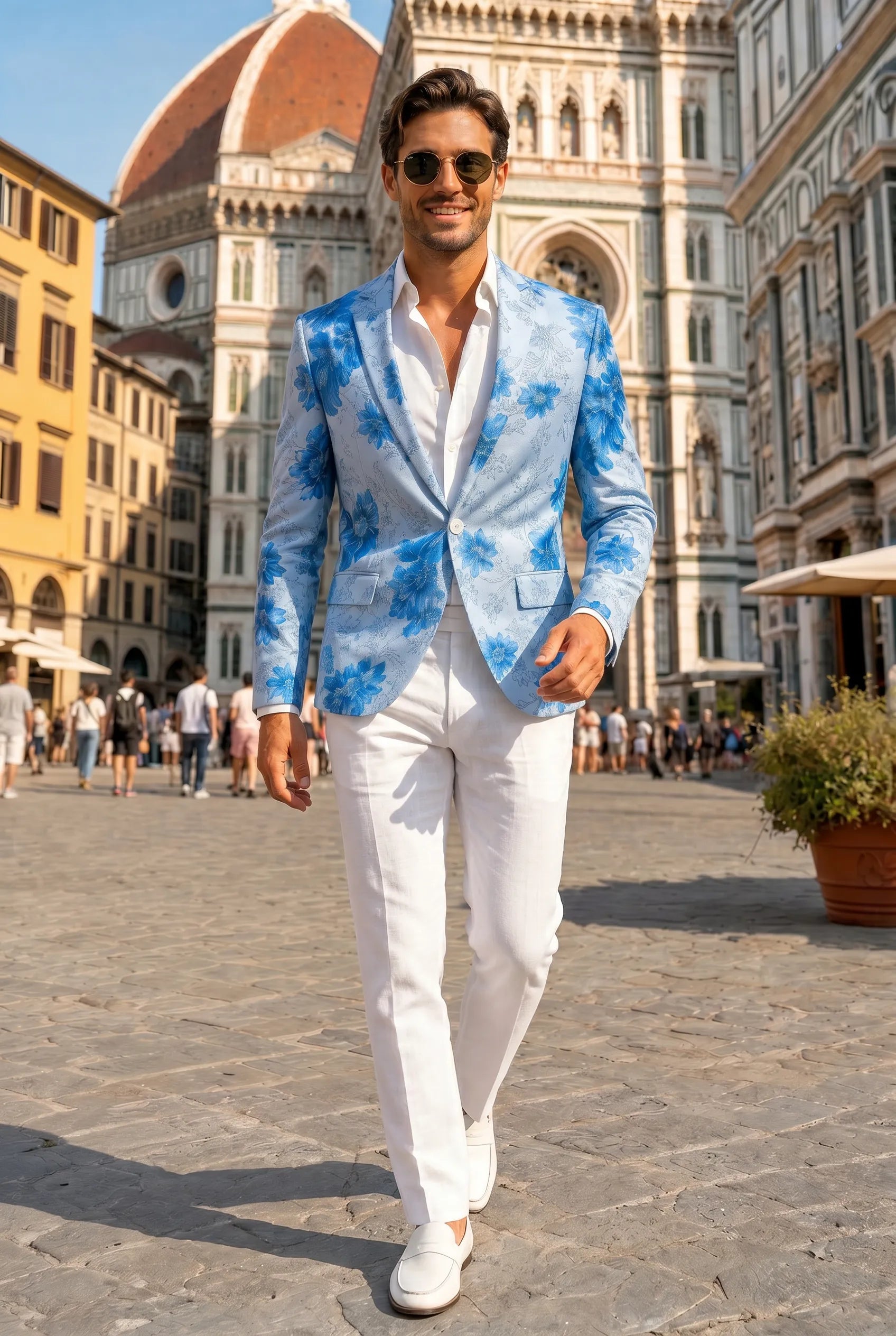 Azure Mediterranean Muse - Blue Floral Resort Blazer