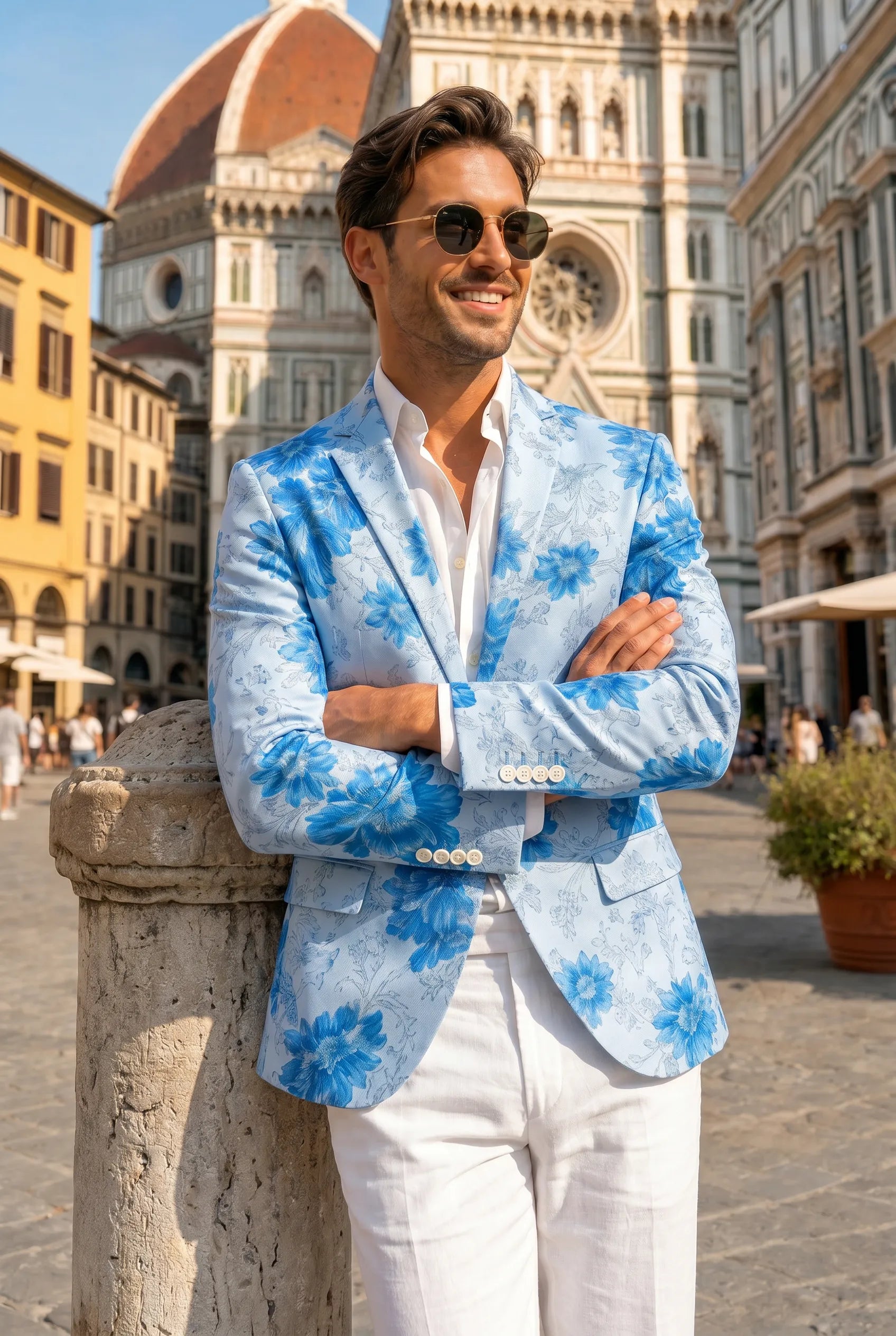 Azure Mediterranean Muse - Blue Floral Resort Blazer