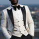 Alabaster Pantheon - White & Gold Greek-Key Jacquard Peak Lapel 3-Piece Tuxedo - Nevo Suit™
