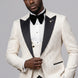 Alabaster Pantheon - White & Gold Greek-Key Jacquard Peak Lapel 3-Piece Tuxedo - Nevo Suit™