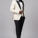 Full front view of Ivory Nebula white and gold geometric jacquard tuxedo with black peak lapel and vest - Nevo Suits