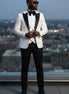 Alabaster Pantheon - White & Gold Greek-Key Jacquard Peak Lapel 3-Piece Tuxedo - Nevo Suit™