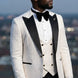 Alabaster Pantheon - White & Gold Greek-Key Jacquard Peak Lapel 3-Piece Tuxedo - Nevo Suit™