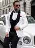 The Diamond Royale - White Jacquard & Velvet Contrast Tuxedo Set