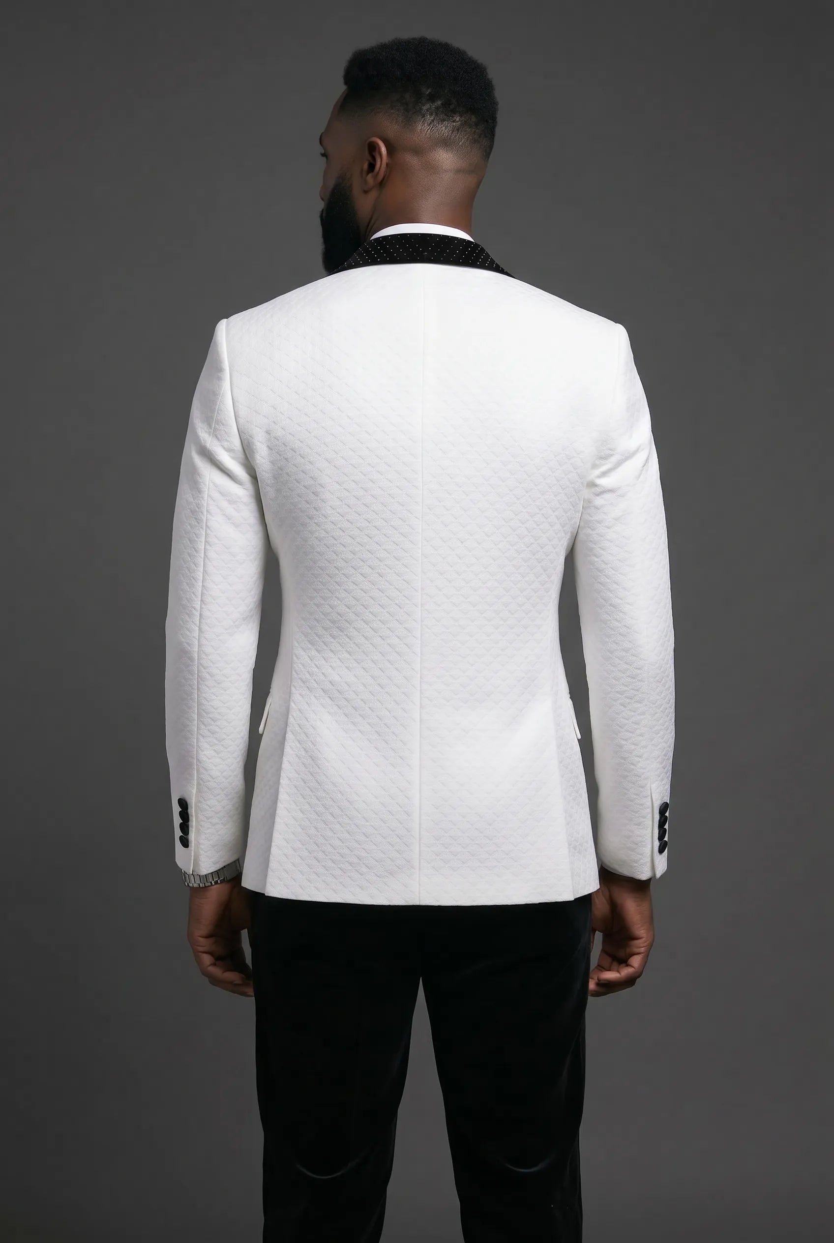 Glacier Masterpiece - White Jacquard Velvet 3-Piece Tuxedo