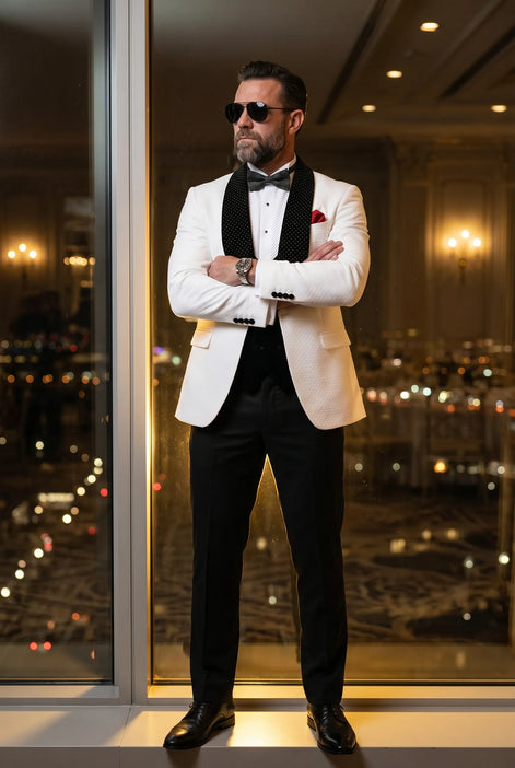 Glacier Masterpiece - White Jacquard Velvet 3-Piece Tuxedo