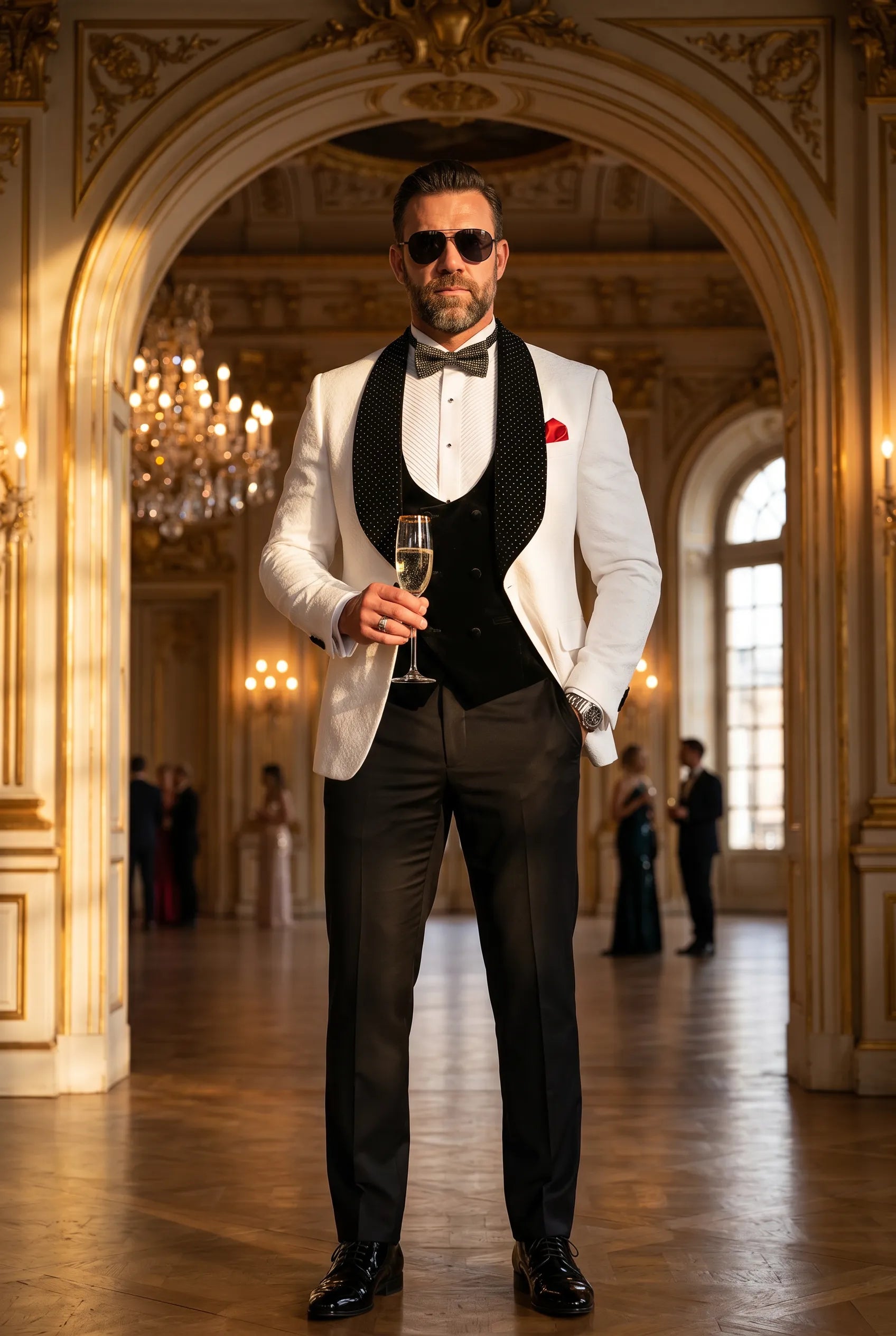 Glacier Masterpiece - White Jacquard Velvet 3-Piece Tuxedo