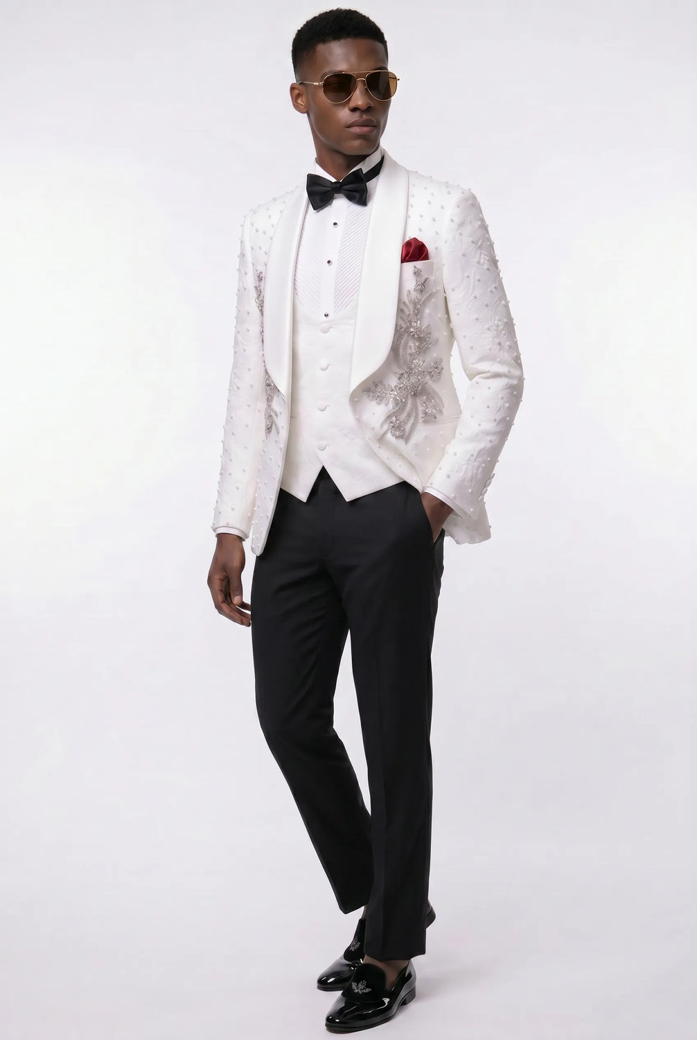 Pearl Symphony - White Pearl & Crystal Shawl 3-Piece Tuxedo - product image 14 | Nevo Suit