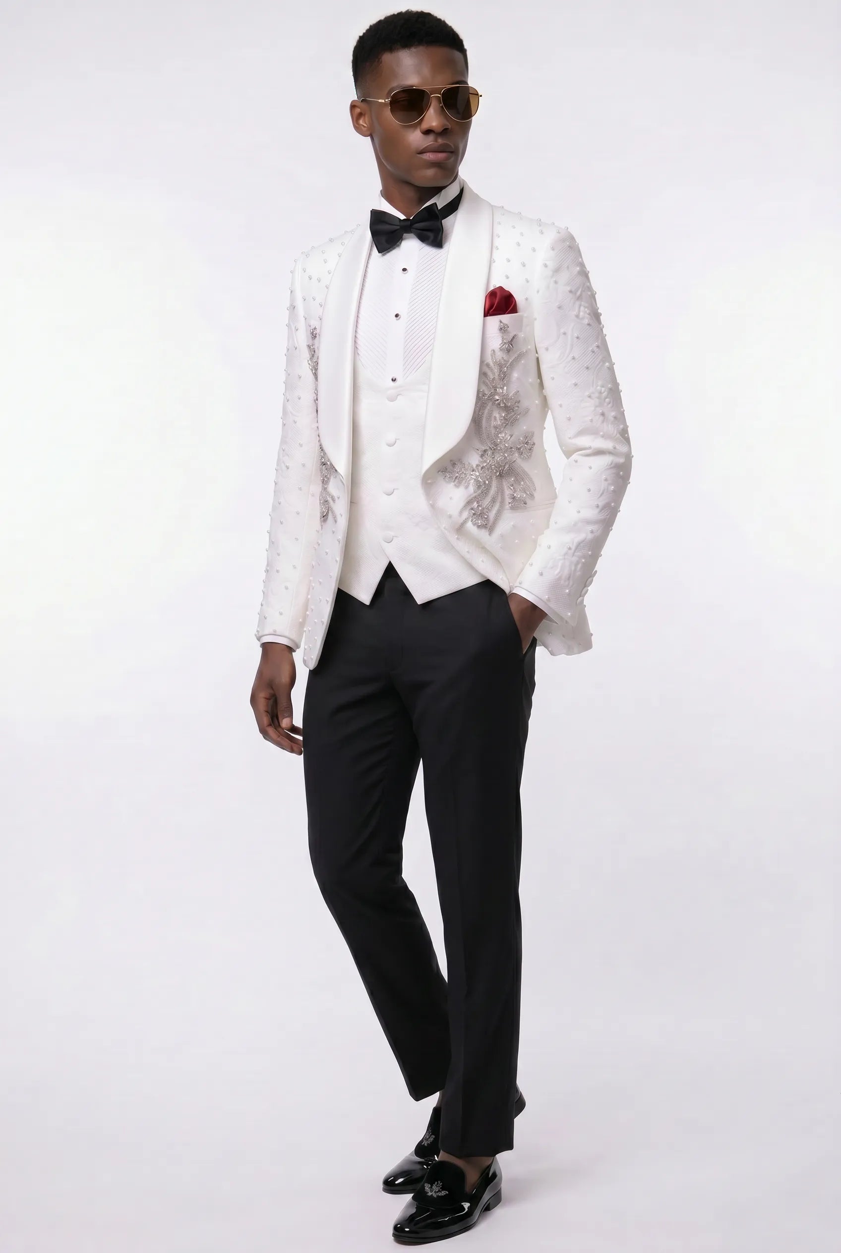 Pearl Symphony - White Pearl & Crystal Shawl 3-Piece Tuxedo