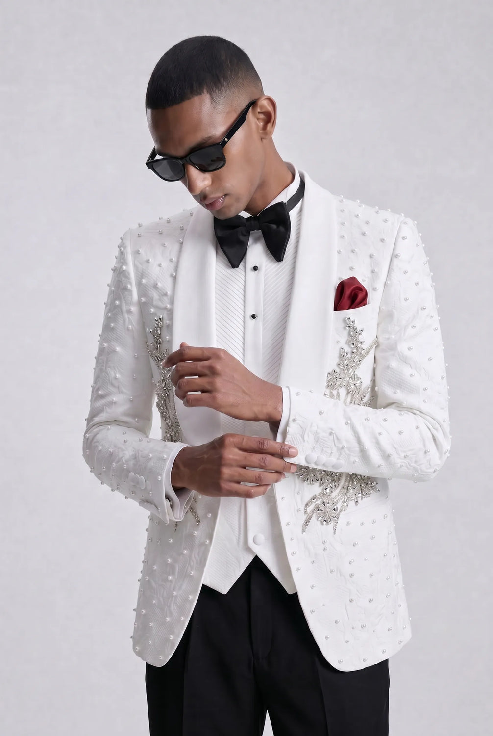 Pearl Symphony - White Pearl & Crystal Shawl 3-Piece Tuxedo - product image 25 | Nevo Suit