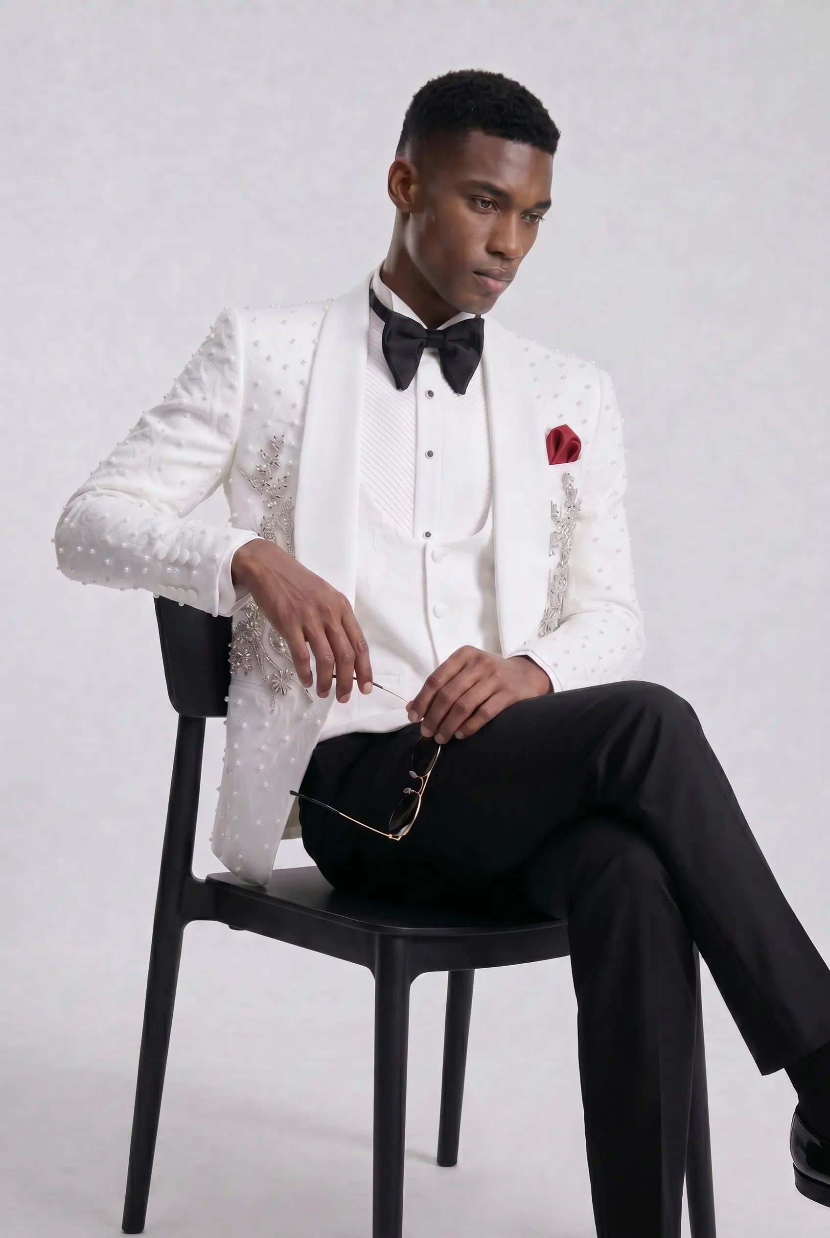 Pearl Symphony - White Pearl & Crystal Shawl 3-Piece Tuxedo