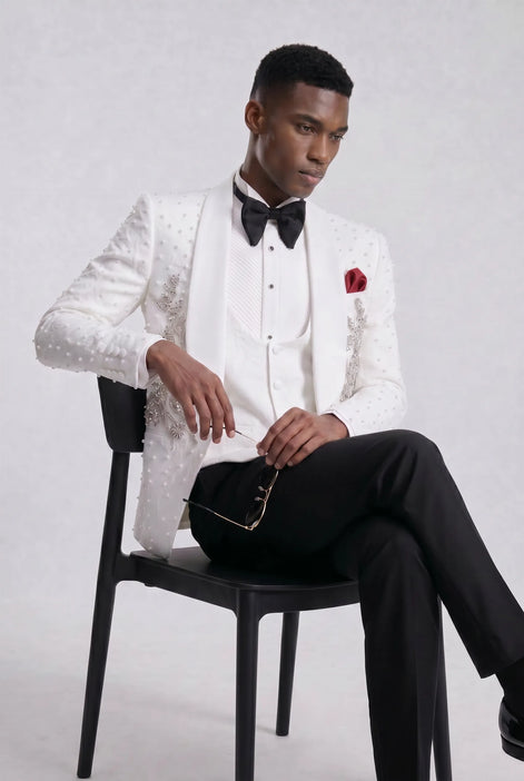 Pearl Symphony - White Pearl & Crystal Shawl 3-Piece Tuxedo