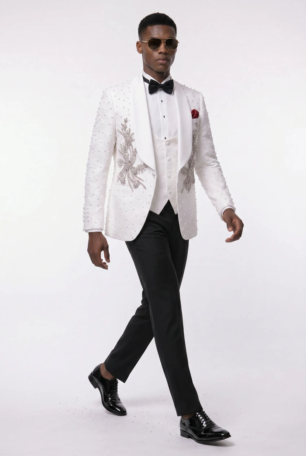 Pearl Symphony - White Pearl & Crystal Shawl 3-Piece Tuxedo - product image 16 | Nevo Suit