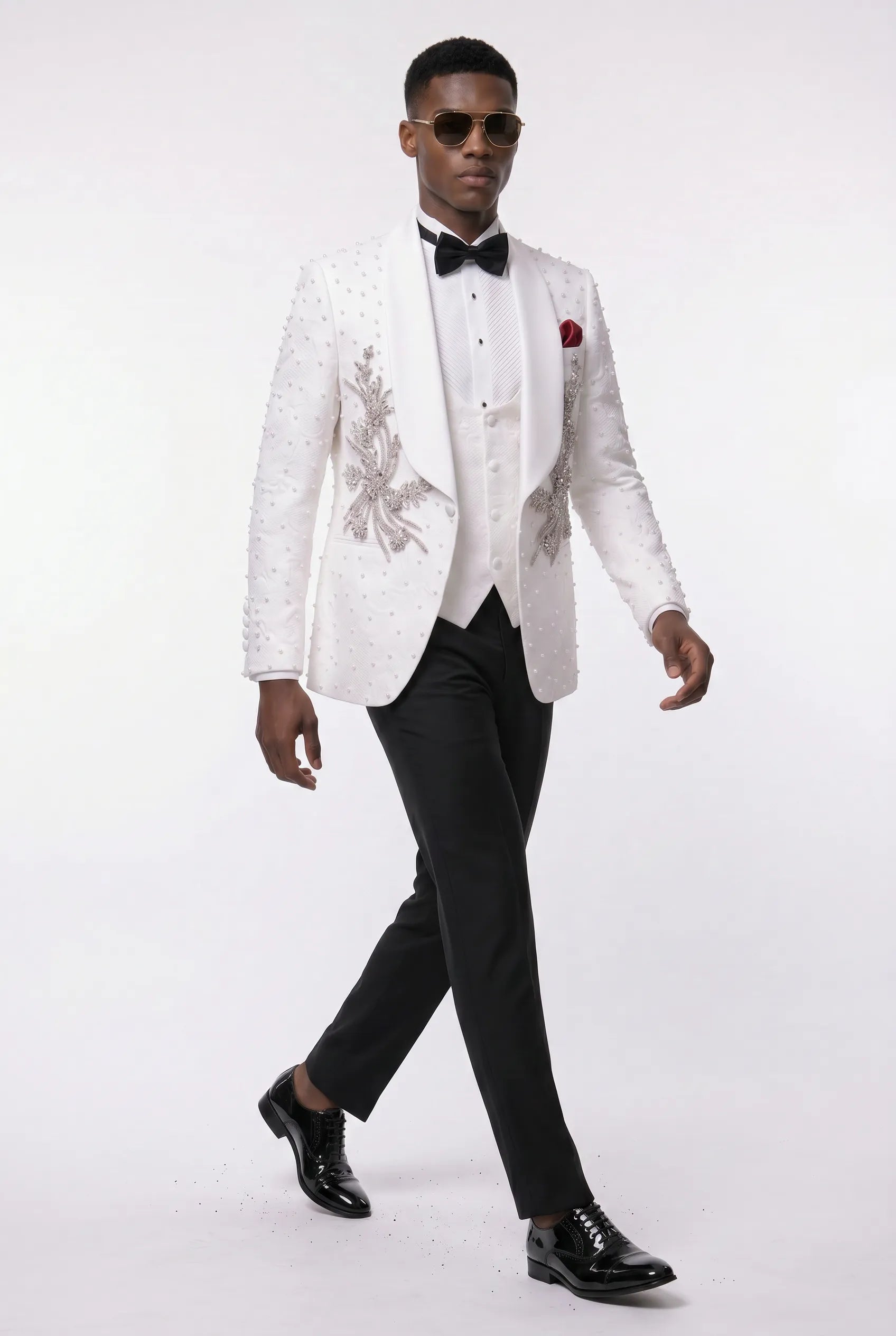 Pearl Symphony - White Pearl & Crystal Shawl 3-Piece Tuxedo