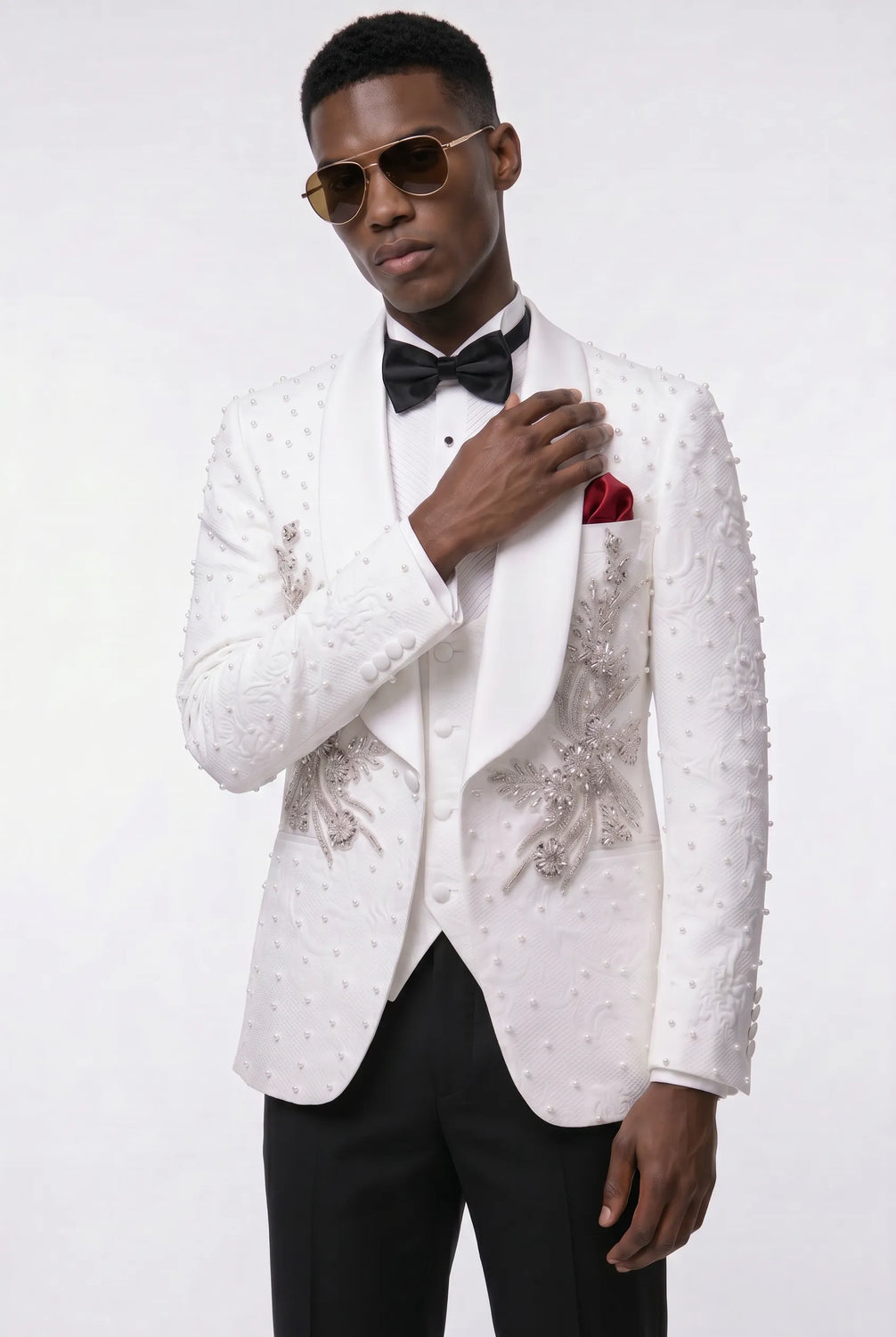 Pearl Symphony - White Pearl & Crystal Shawl 3-Piece Tuxedo - product image 18 | Nevo Suit
