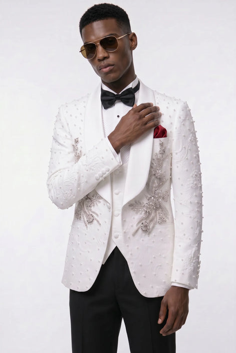 Pearl Symphony - White Pearl & Crystal Shawl 3-Piece Tuxedo