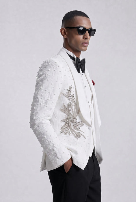 Pearl Symphony - White Pearl & Crystal Shawl 3-Piece Tuxedo