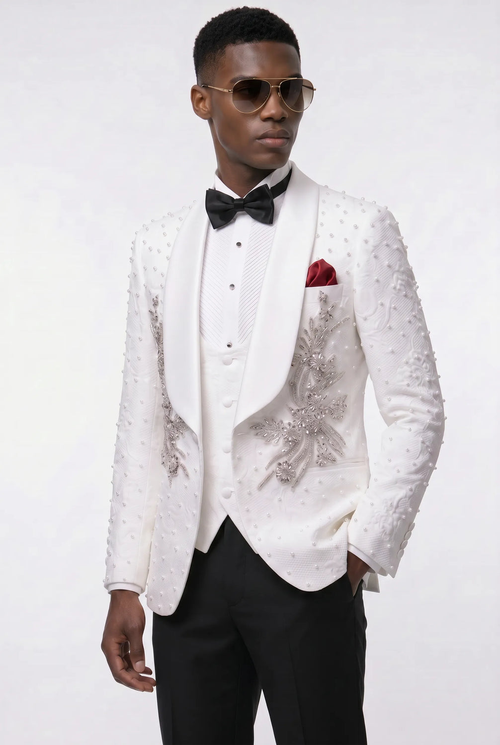 Pearl Symphony - White Pearl & Crystal Shawl 3-Piece Tuxedo - product image 17 | Nevo Suit