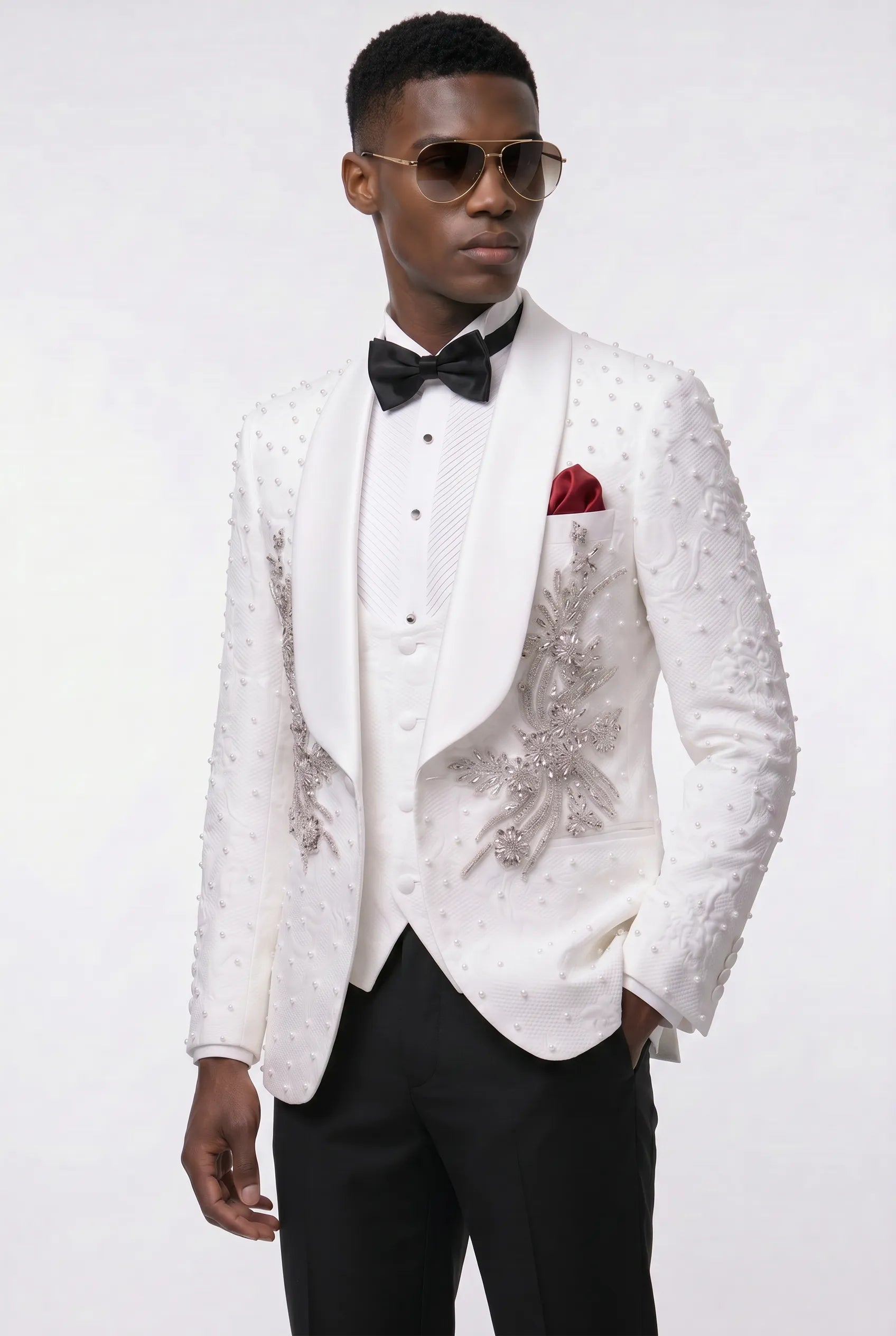 Pearl Symphony - White Pearl & Crystal Shawl 3-Piece Tuxedo