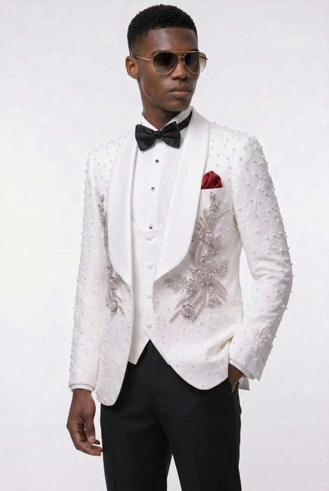 Pearl Symphony - White Pearl & Crystal Shawl 3-Piece Tuxedo