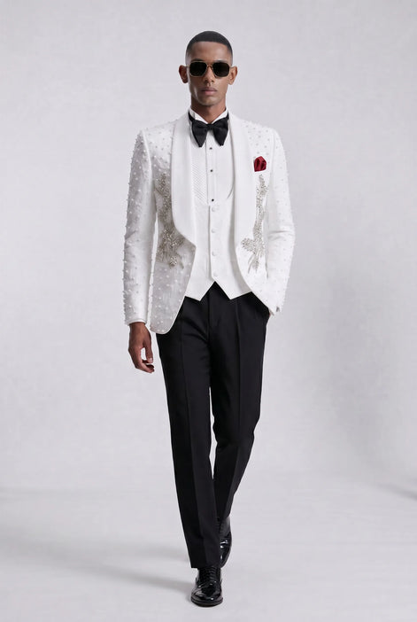 Pearl Symphony - White Pearl & Crystal Shawl 3-Piece Tuxedo