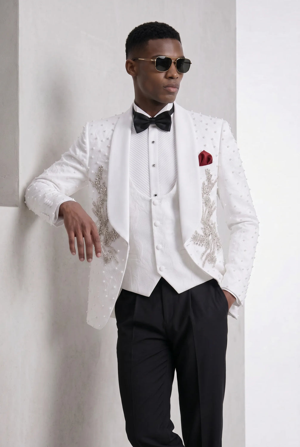 Pearl Symphony - White Pearl & Crystal Shawl 3-Piece Tuxedo - product image 20 | Nevo Suit