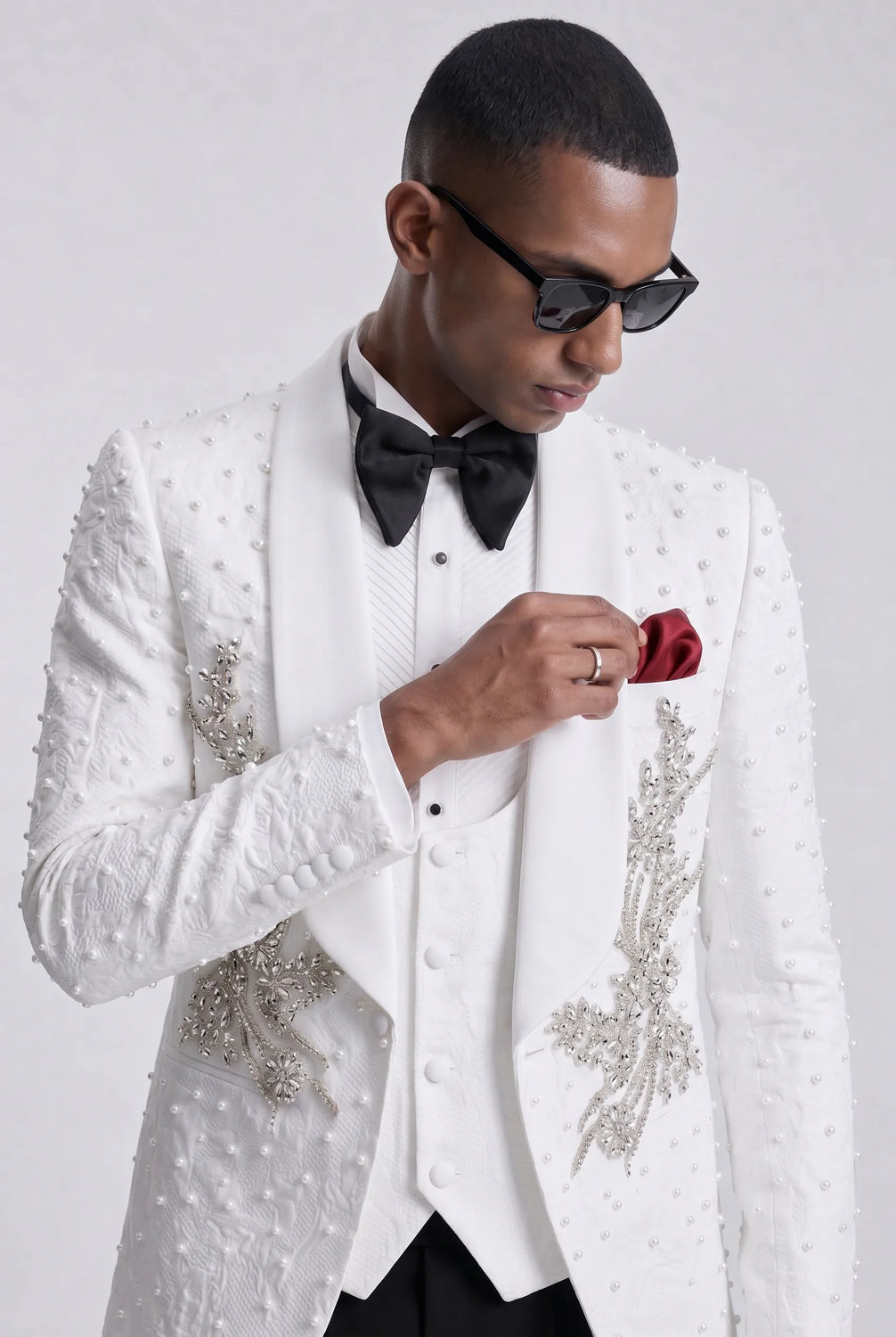 Pearl Symphony - White Pearl & Crystal Shawl 3-Piece Tuxedo - product image 26 | Nevo Suit