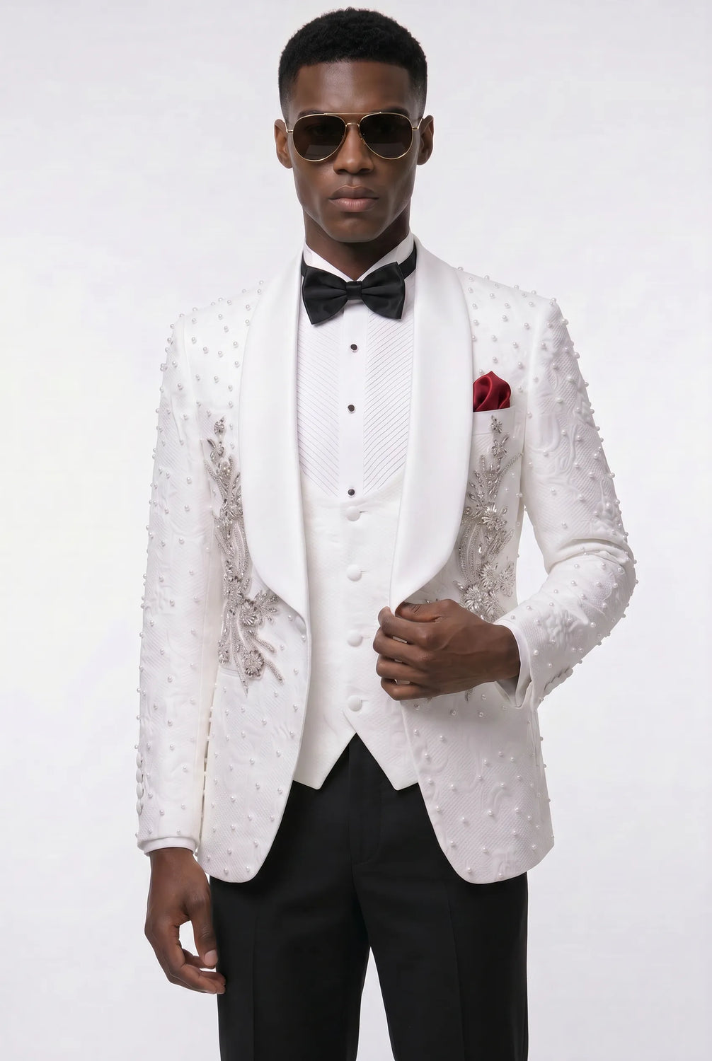 Pearl Symphony - White Pearl & Crystal Shawl 3-Piece Tuxedo - product image 19 | Nevo Suit