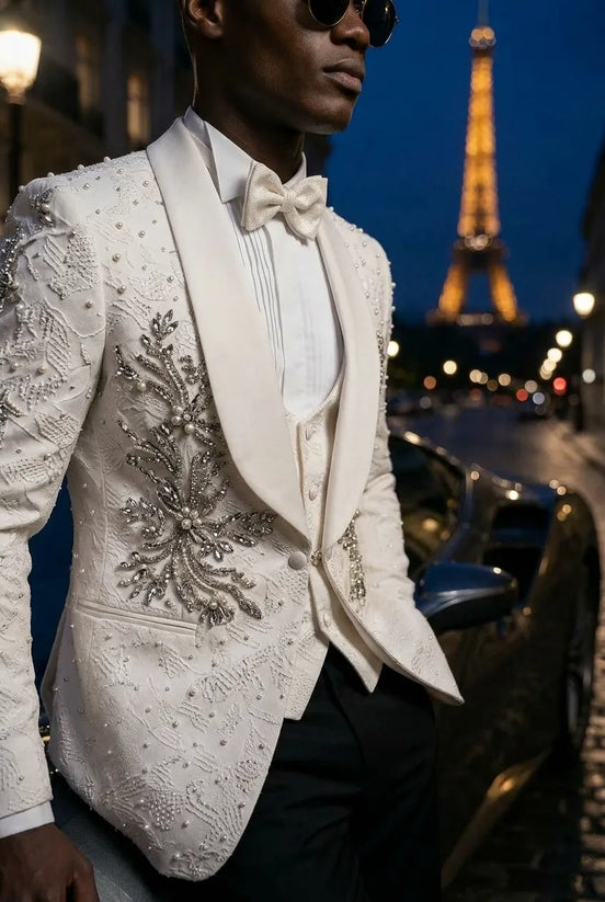 Pearl Symphony - White Pearl & Crystal Shawl 3-Piece Tuxedo
