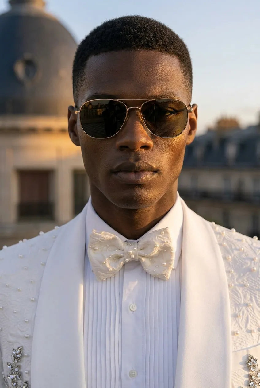 Pearl Symphony - White Pearl & Crystal Shawl 3-Piece Tuxedo - product image 9 | Nevo Suit