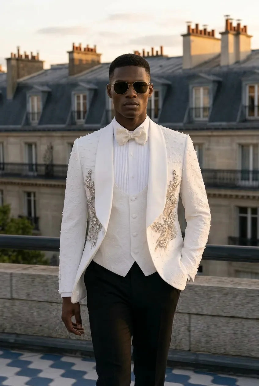 Pearl Symphony - White Pearl & Crystal Shawl 3-Piece Tuxedo - product image 10 | Nevo Suit