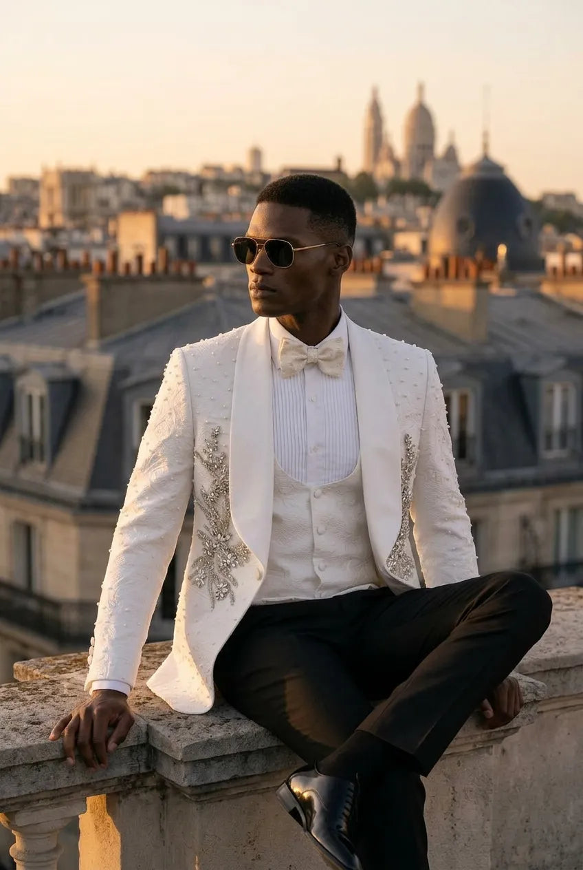 Pearl Symphony - White Pearl & Crystal Shawl 3-Piece Tuxedo - product image 11 | Nevo Suit
