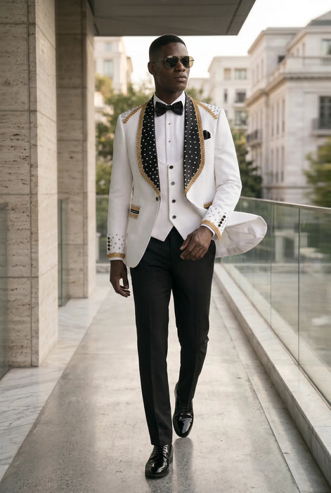 Platinum Imperial - White Gold Rose Jacquard Shawl 3-Piece Tuxedo