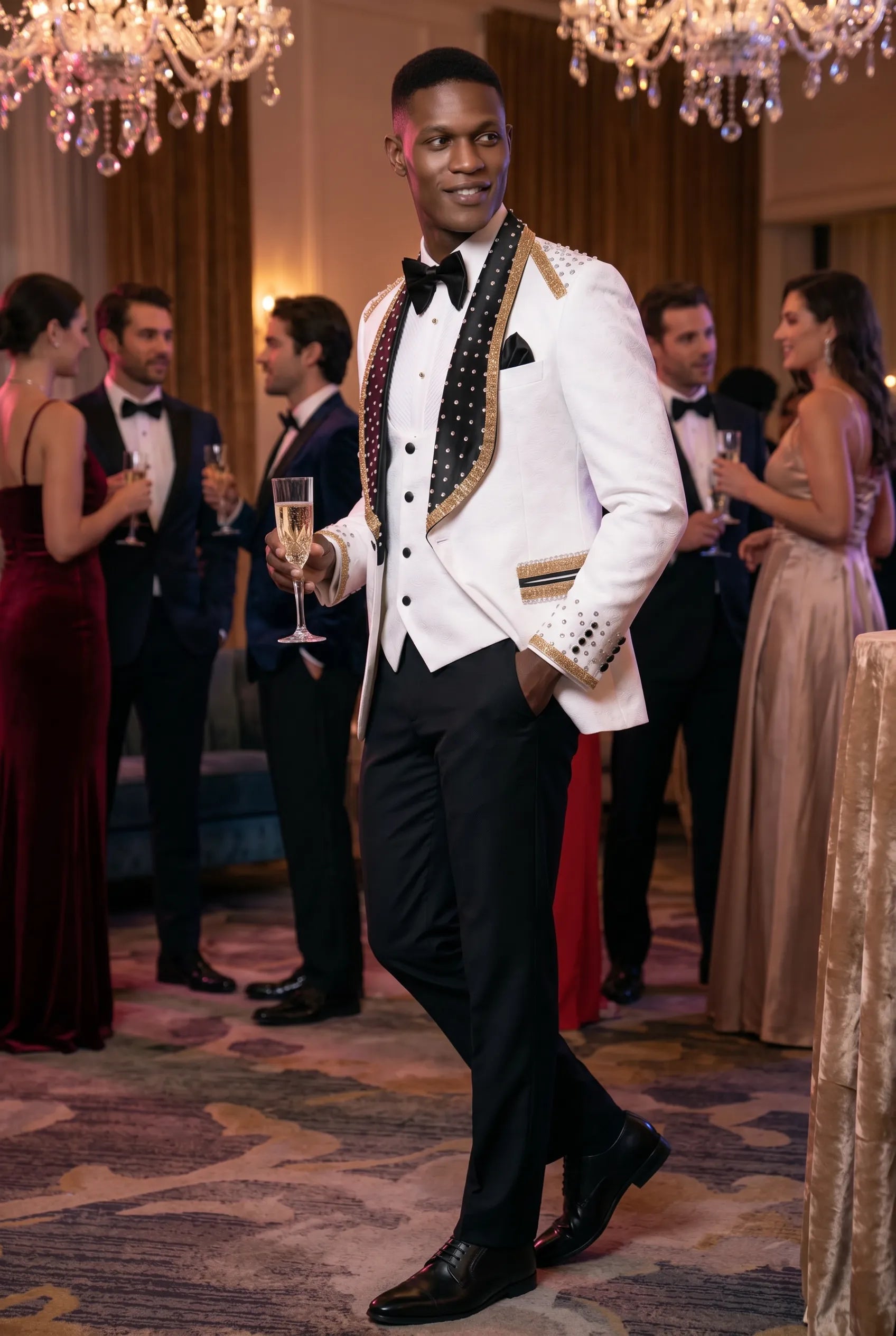 Platinum Imperial - White Gold Rose Jacquard Shawl 3-Piece Tuxedo
