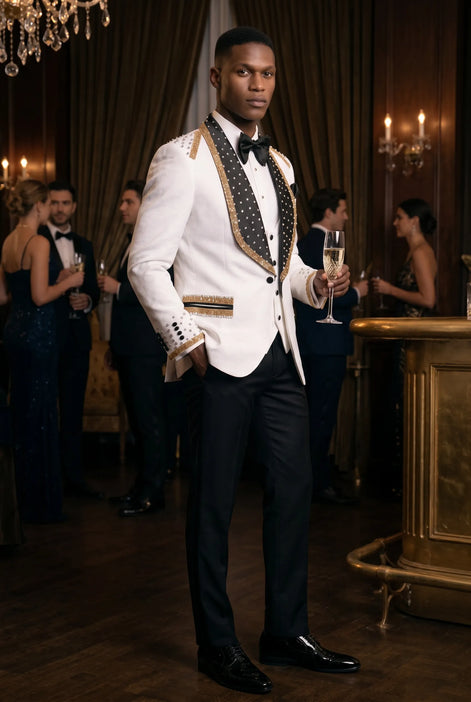 Platinum Imperial - White Gold Rose Jacquard Shawl 3-Piece Tuxedo