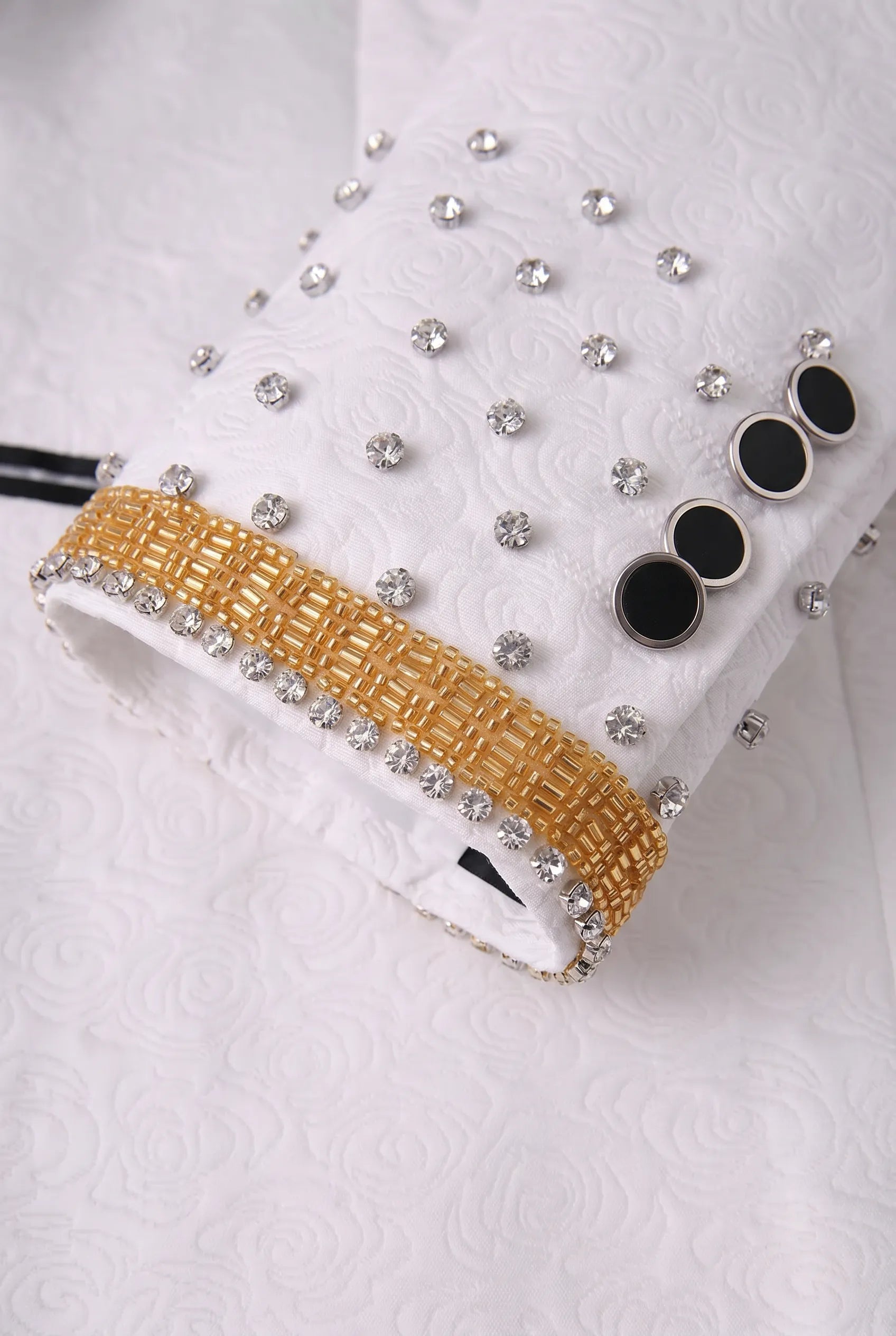 Platinum Imperial - White Gold Rose Jacquard Shawl 3-Piece Tuxedo