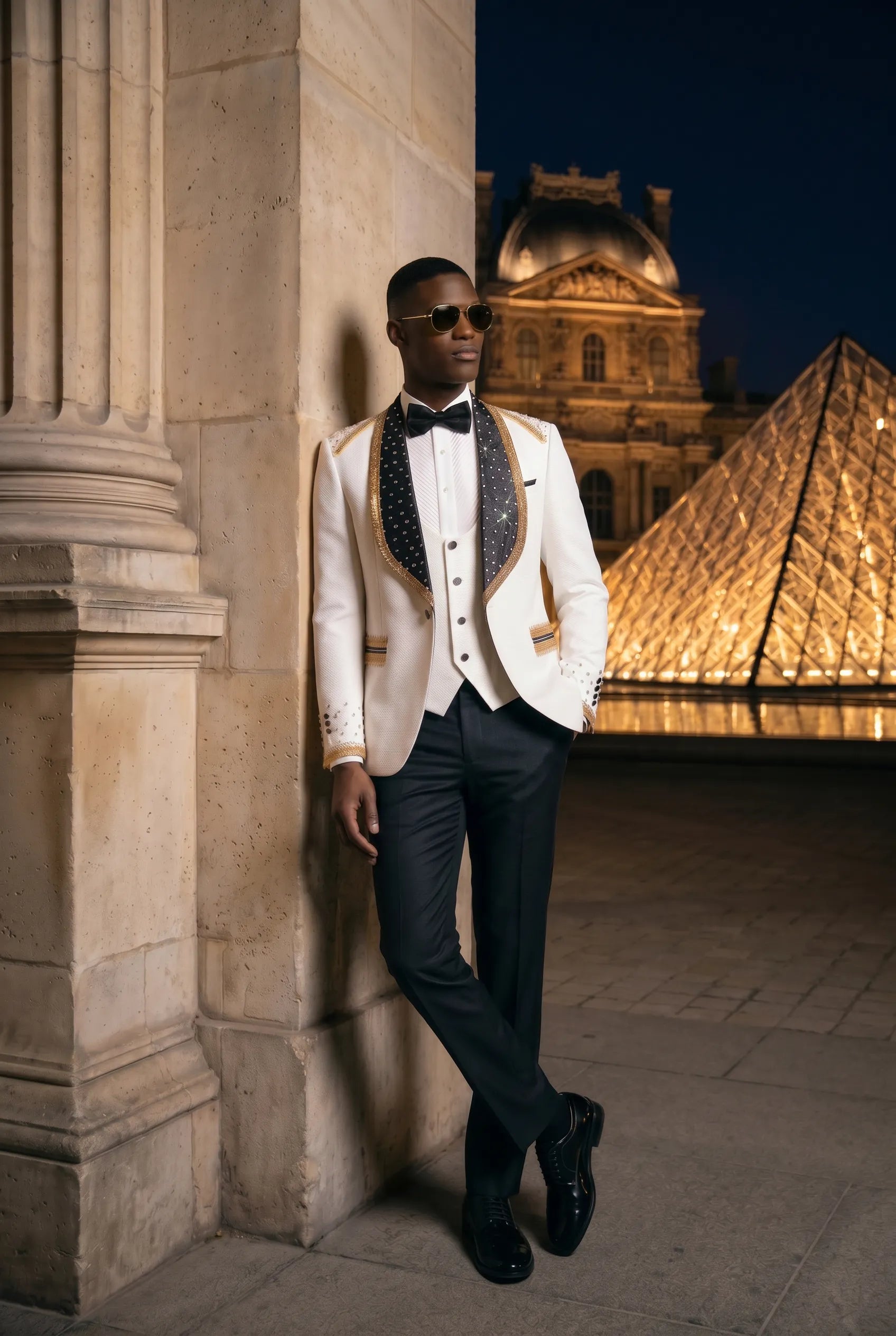 Platinum Imperial - White Gold Rose Jacquard Shawl 3-Piece Tuxedo