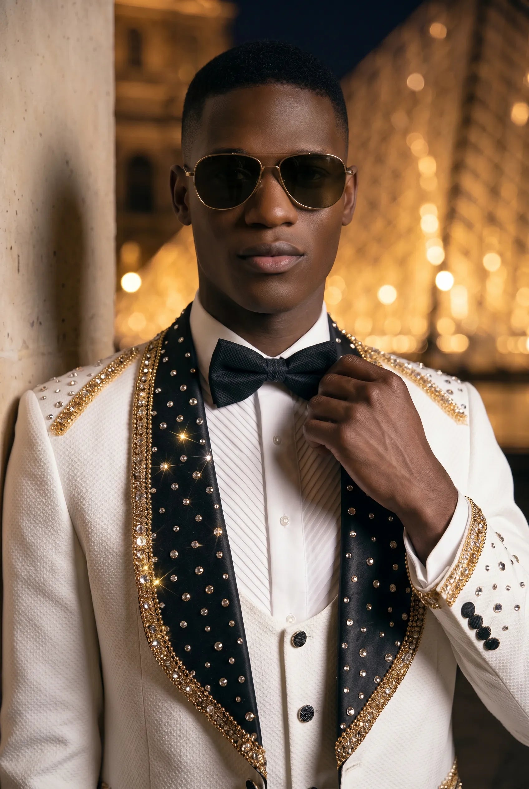 Platinum Imperial - White Gold Rose Jacquard Shawl 3-Piece Tuxedo