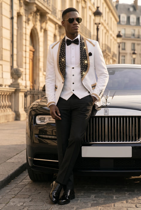 Platinum Imperial - White Gold Rose Jacquard Shawl 3-Piece Tuxedo