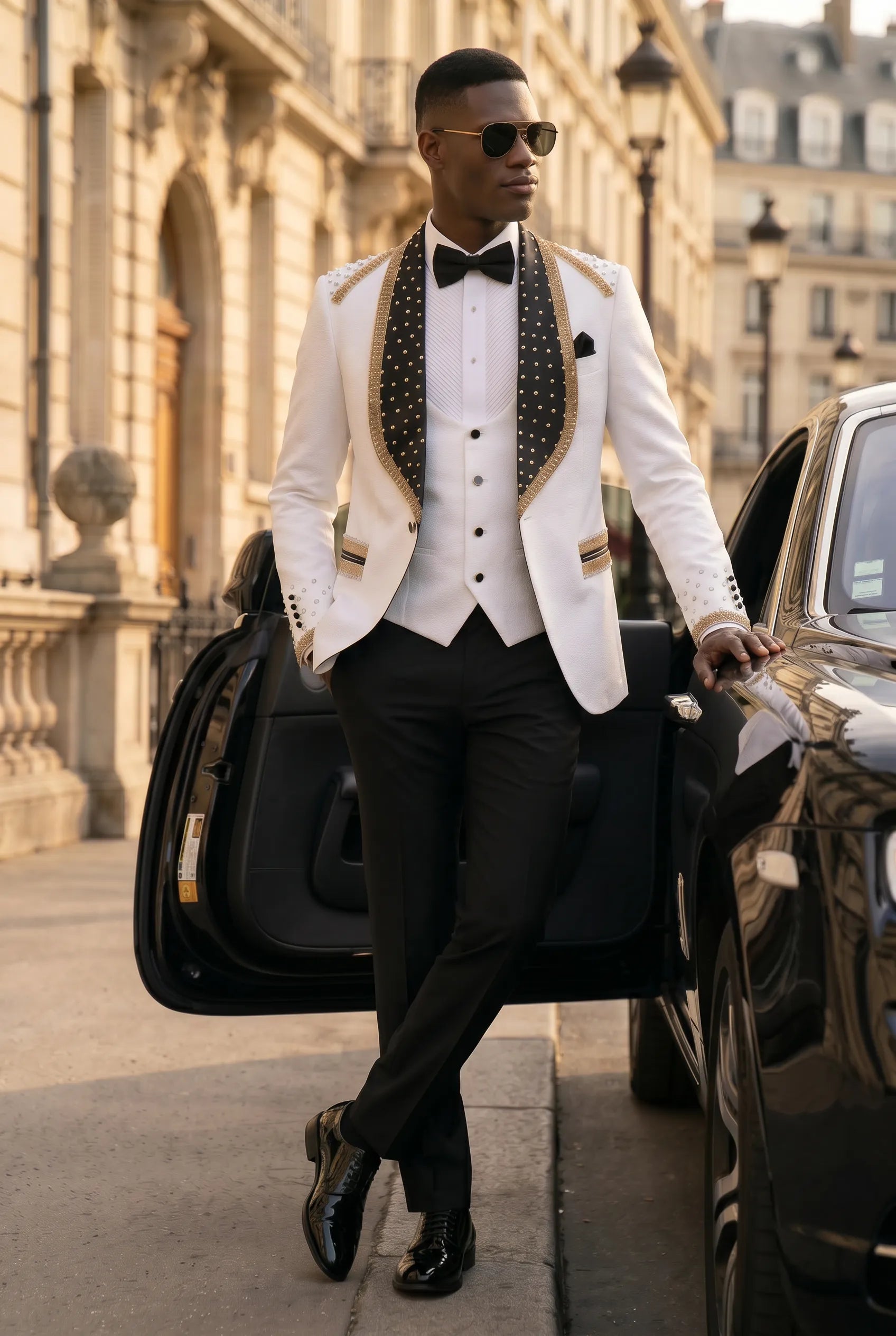 Platinum Imperial - White Gold Rose Jacquard Shawl 3-Piece Tuxedo