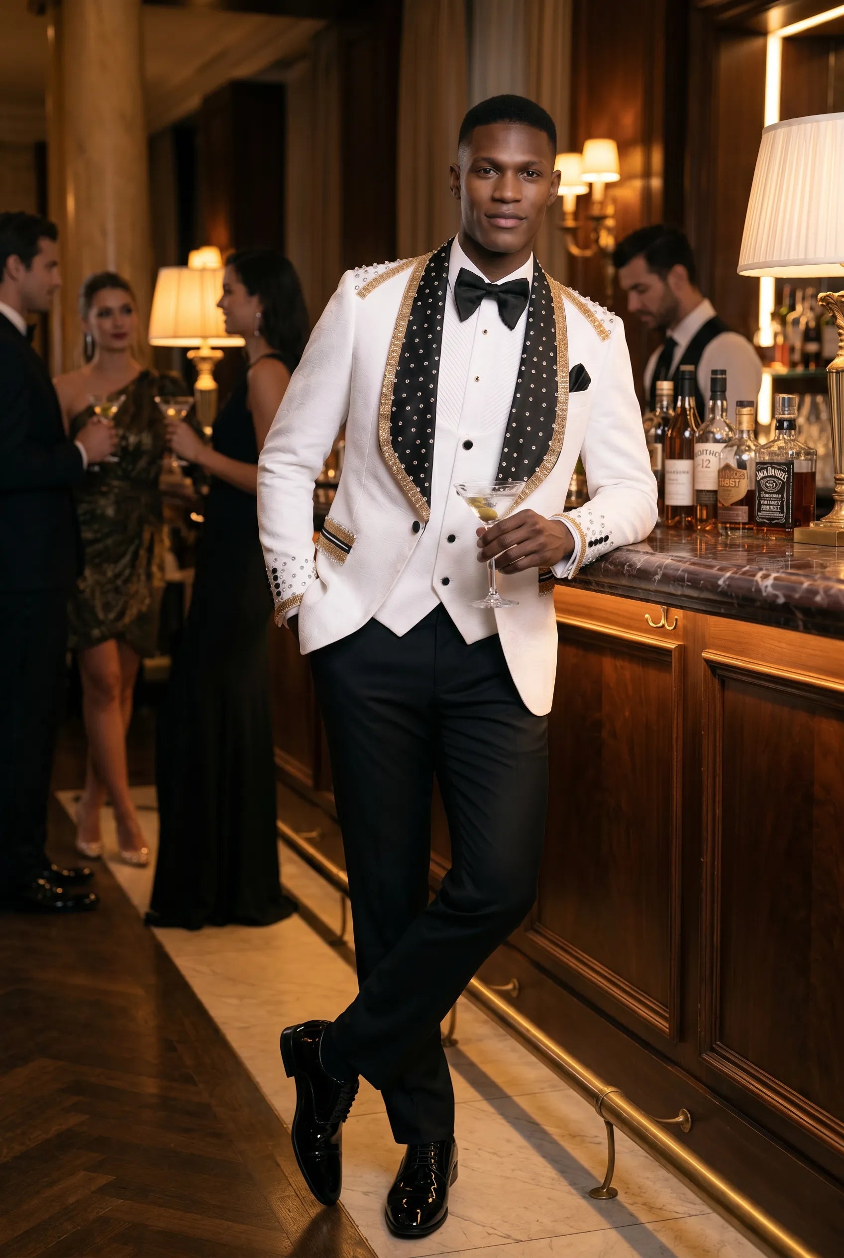 Platinum Imperial - White Gold Rose Jacquard Shawl 3-Piece Tuxedo