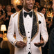 Platinum Imperial - White Gold Rose Jacquard Shawl 3-Piece Tuxedo