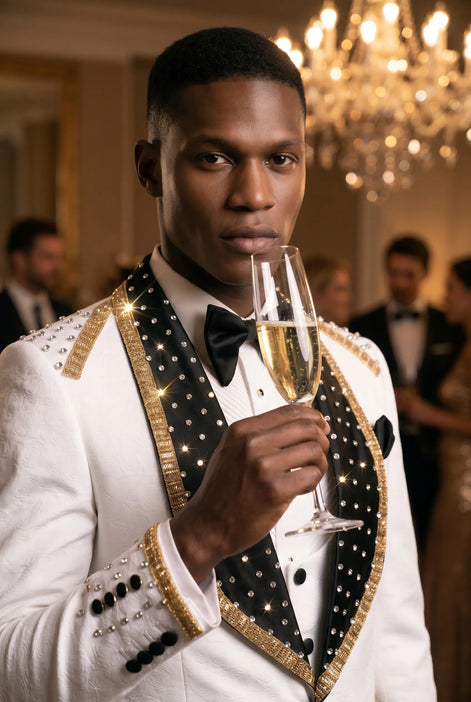 Platinum Imperial - White Gold Rose Jacquard Shawl 3-Piece Tuxedo