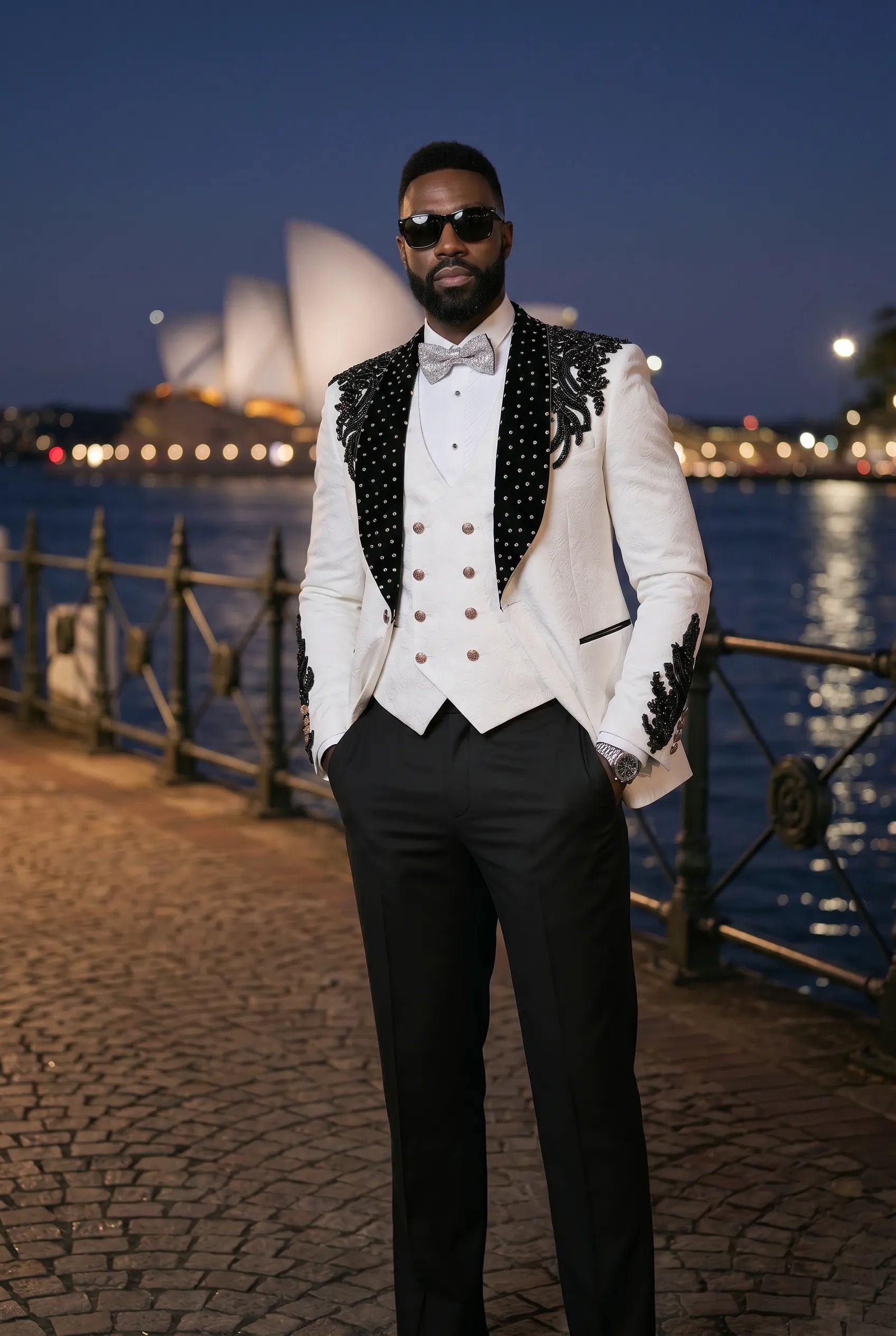 Arctic Vanguard - White & Black Wing Beaded 3-Piece Tuxedo