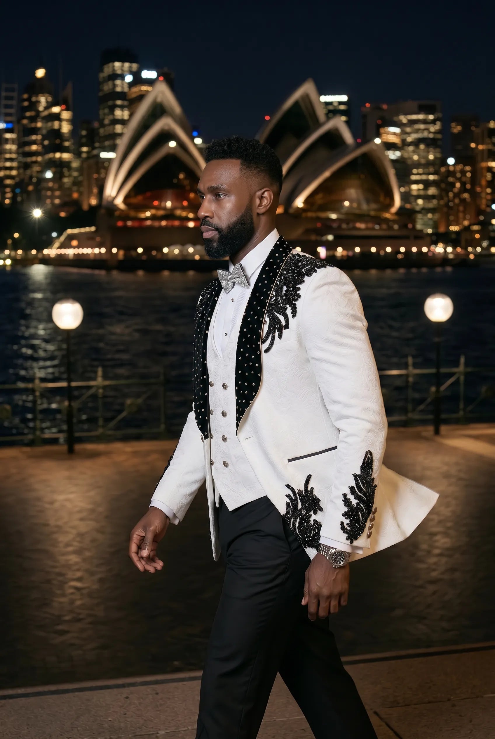 Arctic Vanguard - White & Black Wing Beaded 3-Piece Tuxedo