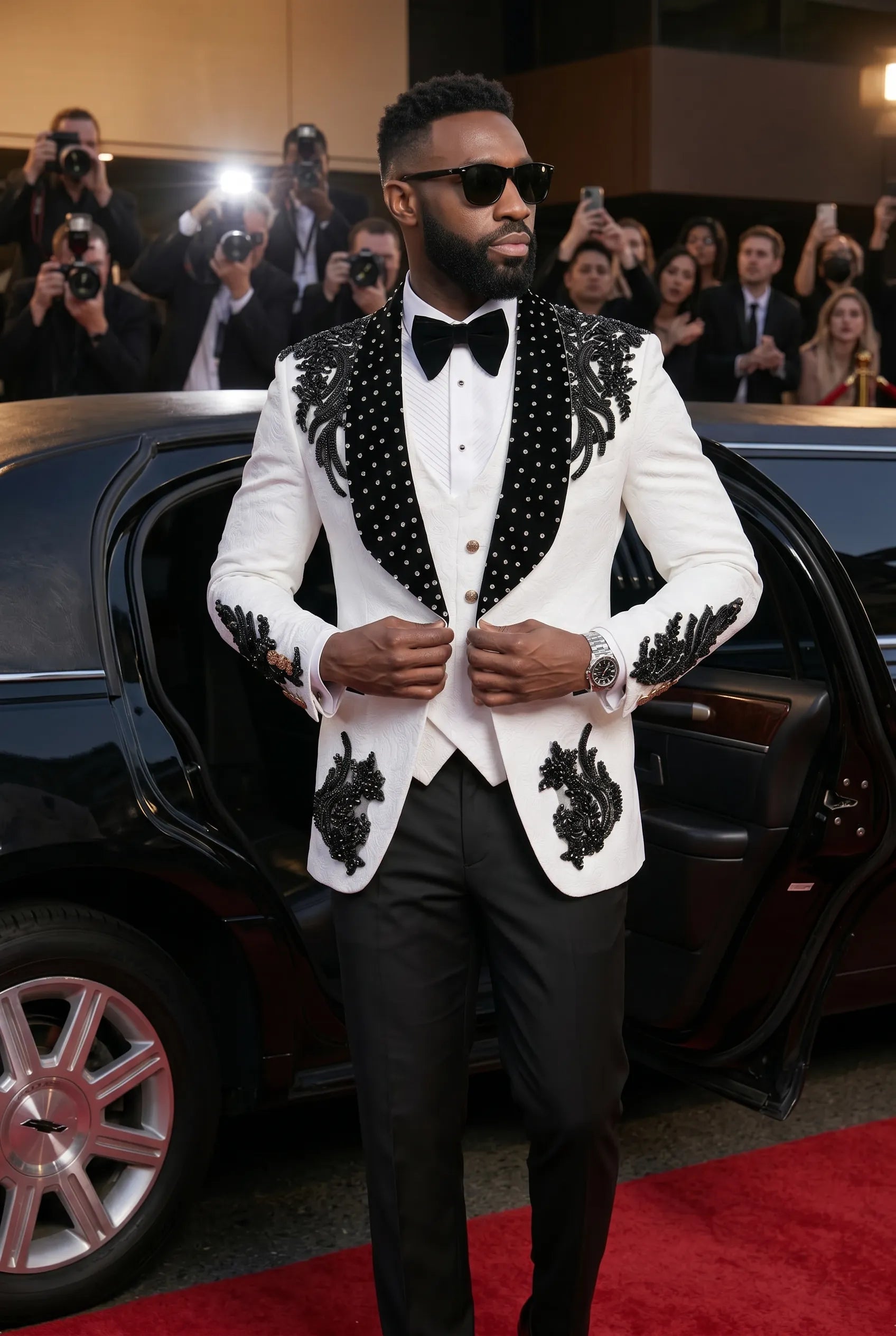 Arctic Vanguard - White & Black Wing Beaded 3-Piece Tuxedo